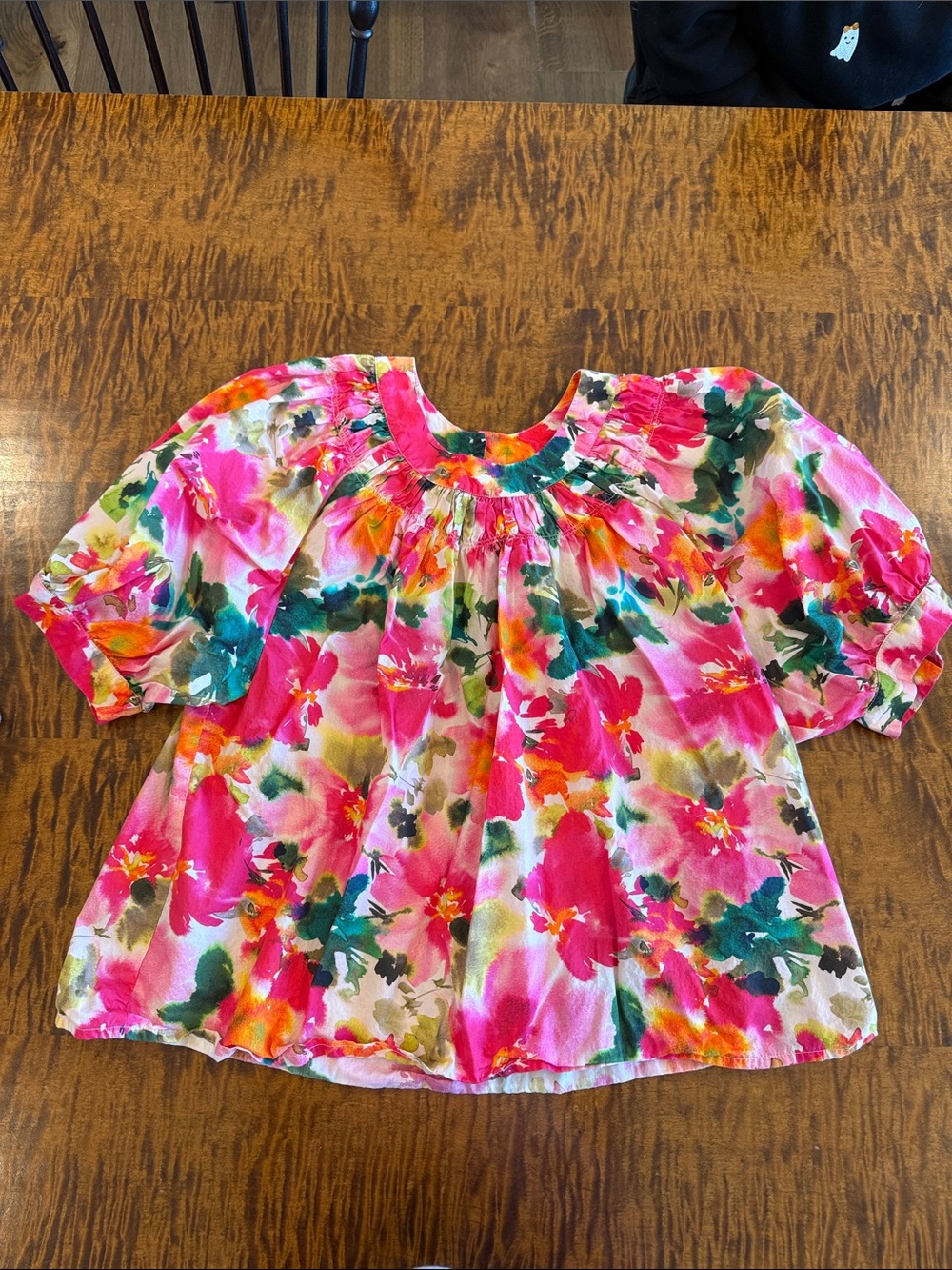J. Crew Girls Floral Puff-Sleeve Blouse in Pink Multi